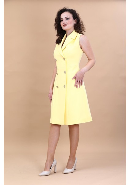 Erkek Yaka Belden Kesik Kuruvaze Elbise-Sarı fırsatları
