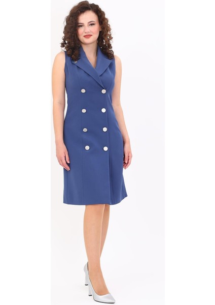 Erkek Yaka Kuruvaze Elbise-Indigo