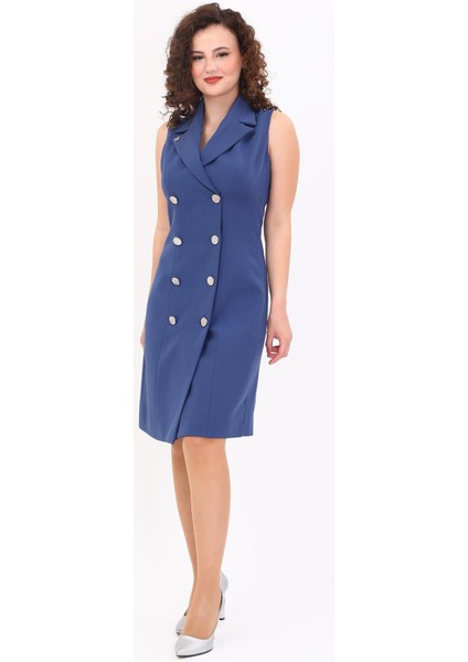 Erkek Yaka Kuruvaze Elbise-Indigo indirimleri