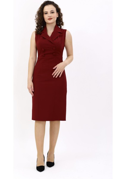 Erkek Yaka Yandan Fermuarlı Elbise-Bordo modelleri