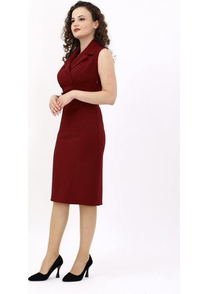 Erkek Yaka Yandan Fermuarlı Elbise-Bordo fırsatları