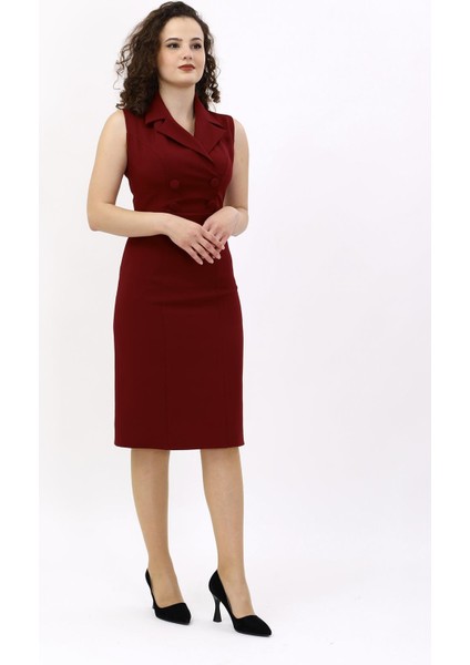 Erkek Yaka Yandan Fermuarlı Elbise-Bordo indirimleri