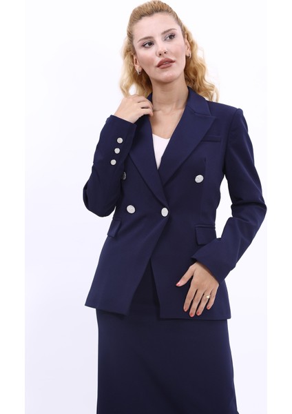 Erkek Yaka Çapraz Ceket-Lacivert