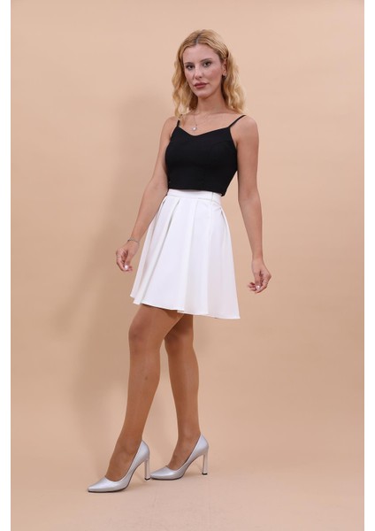 Kısa Kloş Etek-Beyaz