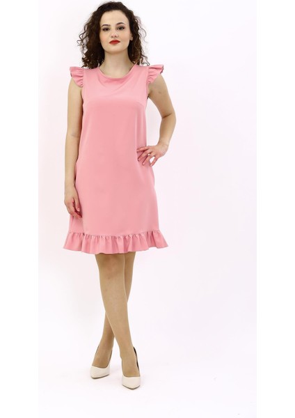 Fırfırlı Elbise-Pudra