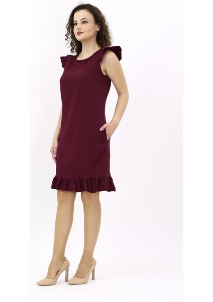 Fırfırlı Elbise-Bordo fırsatları