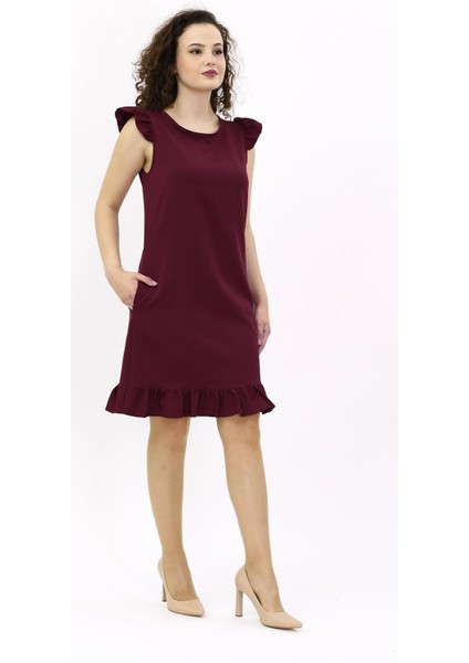 Fırfırlı Elbise-Bordo indirimleri