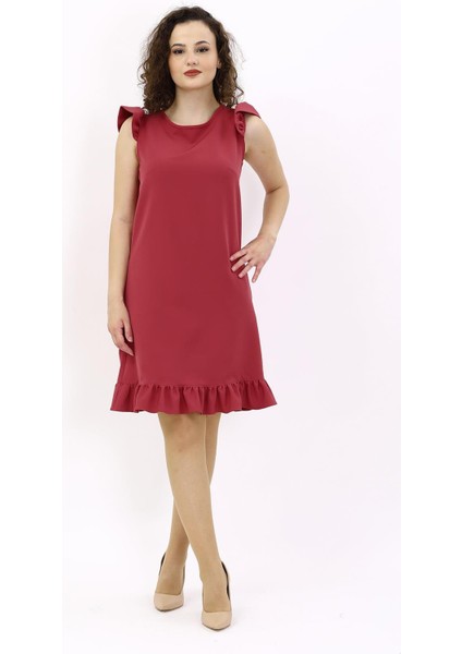 Fırfırlı Elbise-Kiremit