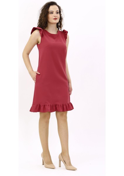 Fırfırlı Elbise-Kiremit indirimleri