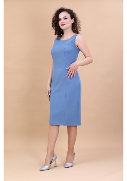 Kokteyl Sıfır Kol Elbise-Deniz