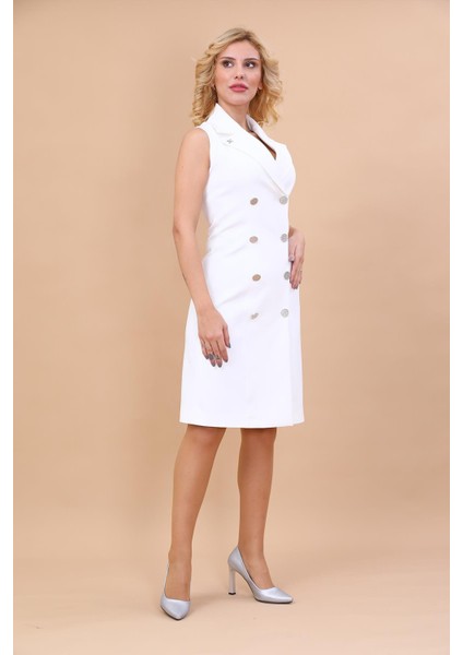 Erkek Yaka Kuruvaze Elbise-Beyaz