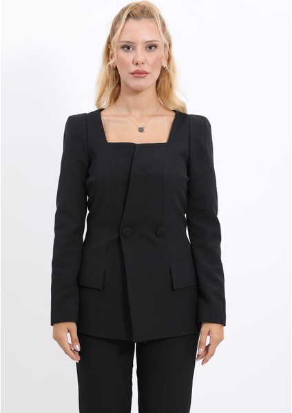 Kare Yaka Ceket-Siyah modelleri