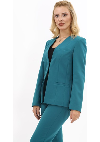 V Yaka Boydan Kuplu Kılasik Ceket-Petrol modelleri