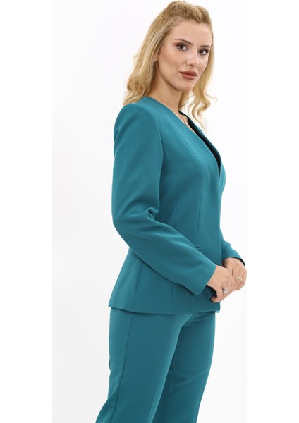 V Yaka Boydan Kuplu Kılasik Ceket-Petrol indirimleri