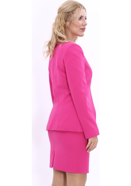 V Yaka Boydan Kuplu Kılasik Ceket-Fuşya modelleri