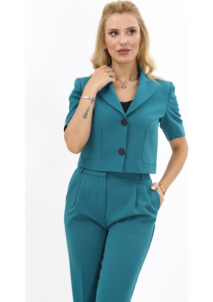 Erkek Yaka Kısa Ceket-Petrol