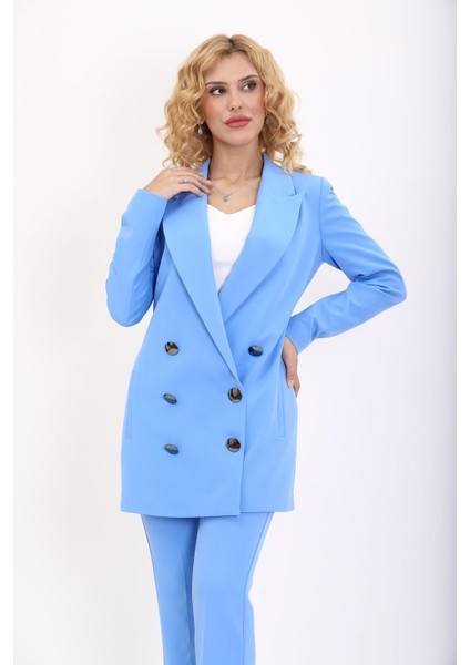 Erkek Yaka Kuruvaze Uzun Ceket-Gökyüzü