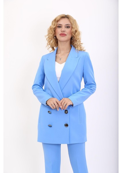 Erkek Yaka Kuruvaze Uzun Ceket-Gökyüzü fiyatları