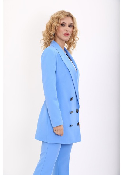 Erkek Yaka Kuruvaze Uzun Ceket-Gökyüzü modelleri