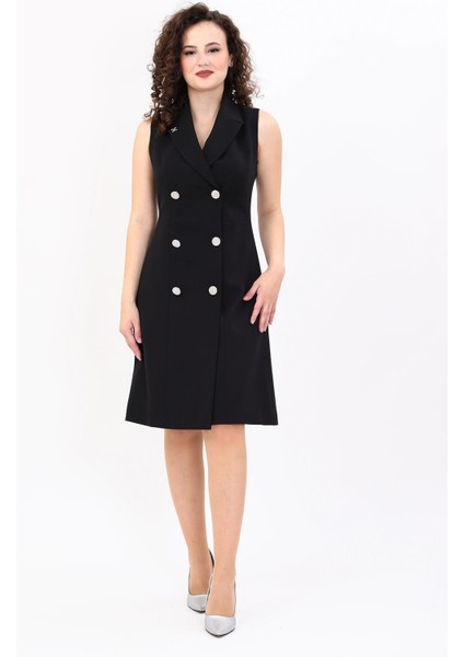 Erkek Yaka Belden Kesik Kuruvaze Elbise-Siyah modelleri