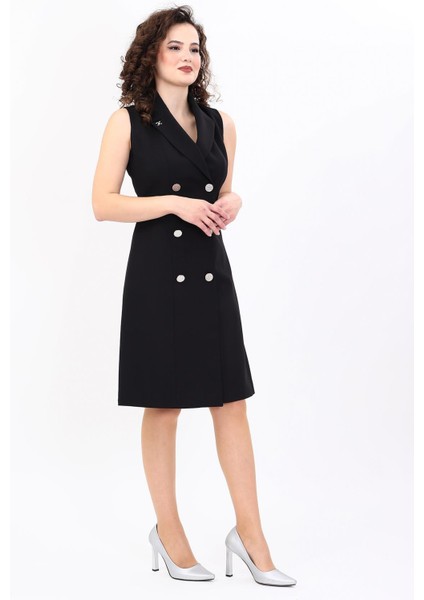 Erkek Yaka Belden Kesik Kuruvaze Elbise-Siyah indirimleri