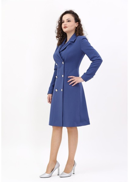 Erkek Yaka Kuruvaze Uzun Kol Elbise-Indigo fırsatları