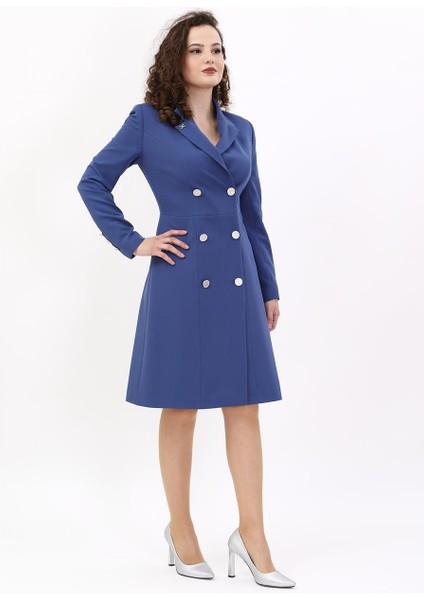 Erkek Yaka Kuruvaze Uzun Kol Elbise-Indigo indirimleri