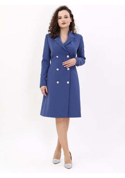 Erkek Yaka Kuruvaze Uzun Kol Elbise-Indigo