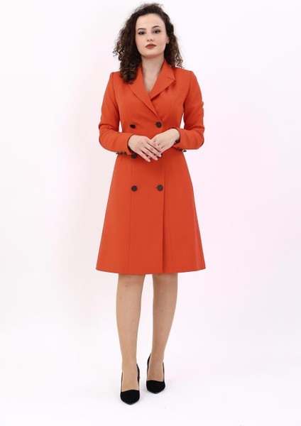 Erkek Yaka Kuruvaze Uzun Kol Elbise-Turuncu modelleri