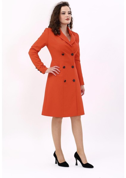 Erkek Yaka Kuruvaze Uzun Kol Elbise-Turuncu indirimleri