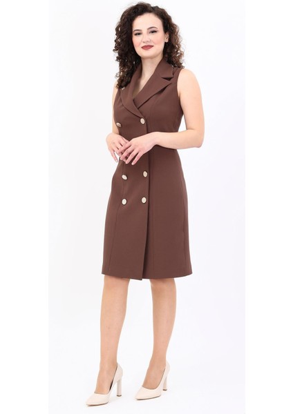 Erkek Yaka Kuruvaze Elbise-Kestane