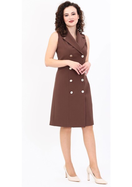 Erkek Yaka Kuruvaze Elbise-Kestane fiyatları