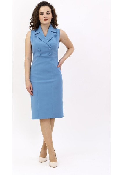 Erkek Yaka Yandan Fermuarlı Elbise-Deniz