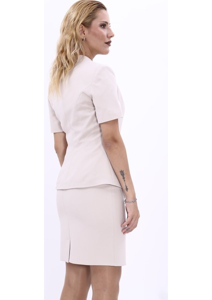 Hakim Yaka Yandan Tokalı Çapraz Ceket-Bej modelleri