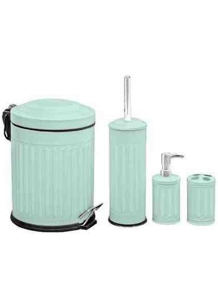 Banyo Seti ( Yeşil Renkli 3 Lt Krom Çöp Kovası Tuvalet Fırçası Sabunluk Diş Fırçalık)