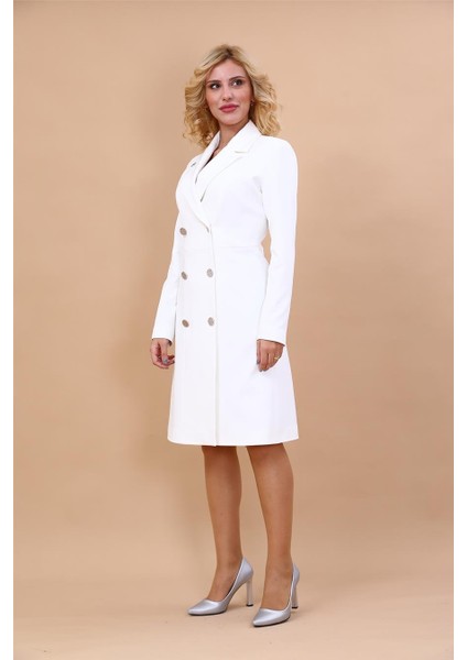 Erkek Yaka Kuruvaze Uzun Kol Elbise-Beyaz