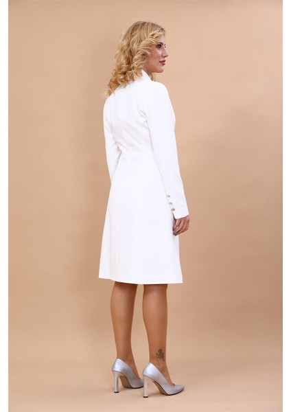 Erkek Yaka Kuruvaze Uzun Kol Elbise-Beyaz fiyatları