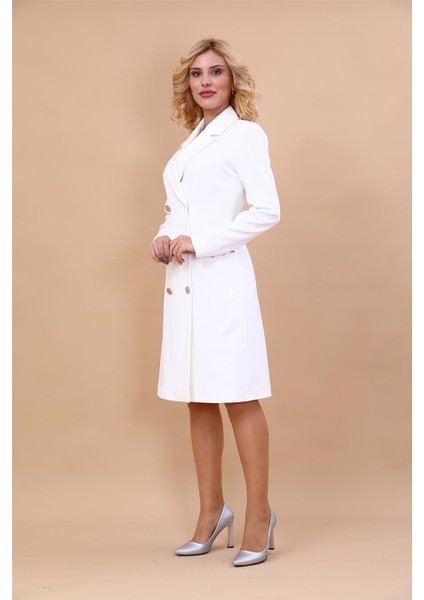 Erkek Yaka Kuruvaze Uzun Kol Elbise-Beyaz modelleri