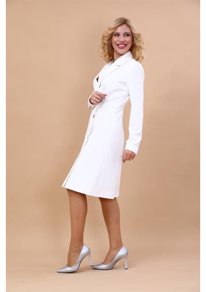 Erkek Yaka Kuruvaze Uzun Kol Elbise-Beyaz fırsatları