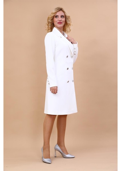 Erkek Yaka Kuruvaze Uzun Kol Elbise-Beyaz indirimleri