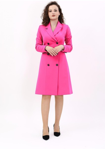 Erkek Yaka Kuruvaze Uzun Kol Elbise-Fuşya modelleri