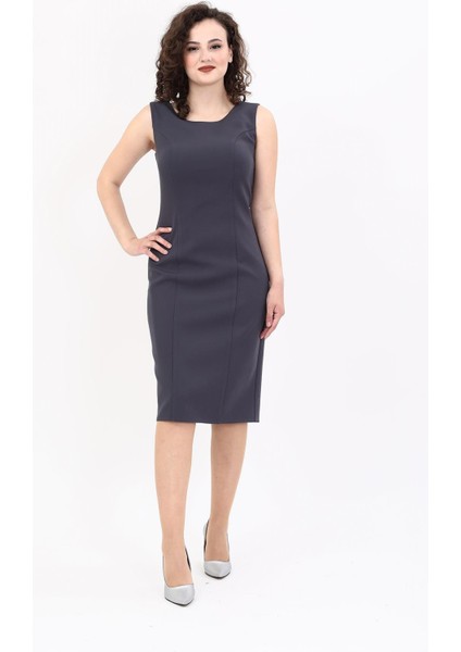 Kokteyl Sıfır Kol Elbise-Füme
