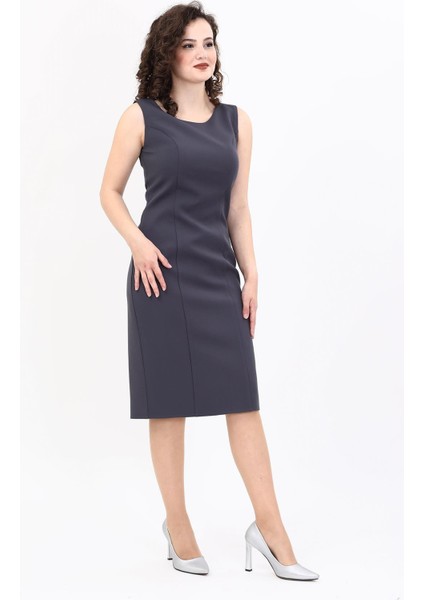 Kokteyl Sıfır Kol Elbise-Füme indirimleri