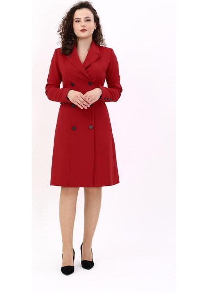 Erkek Yaka Kuruvaze Uzun Kol Elbise-Kırmızı modelleri