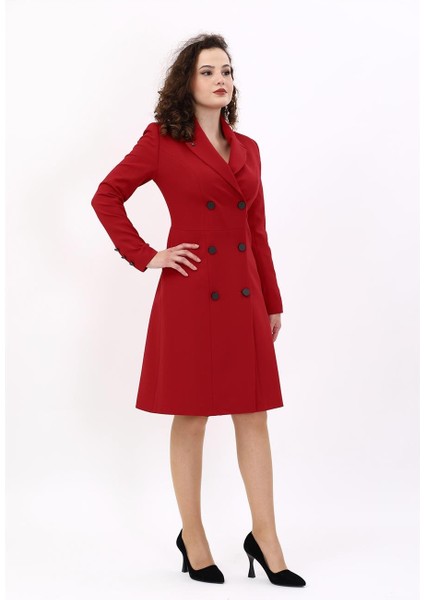 Erkek Yaka Kuruvaze Uzun Kol Elbise-Kırmızı indirimleri