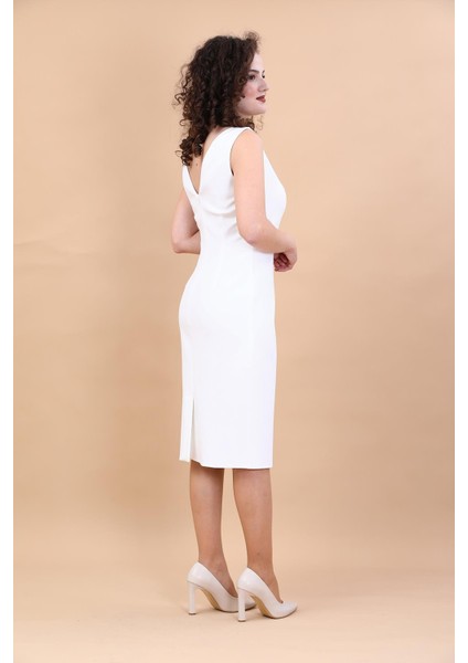 Kokteyl Sıfır Kol Elbise-Beyaz fiyatları