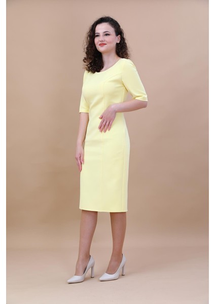 Kokteyl Kısa Kol Elbise-Sarı fiyatları