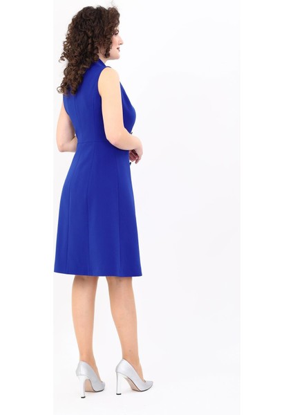 Erkek Yaka Belden Kesik Kuruvaze Elbise-Saks