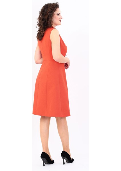 Erkek Yaka Belden Kesik Kuruvaze Elbise-Turuncu fiyatları