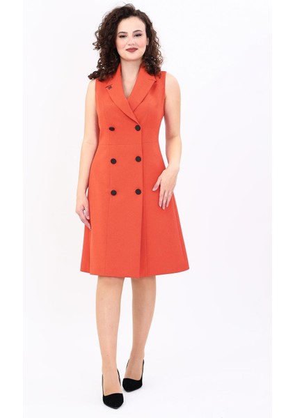 Erkek Yaka Belden Kesik Kuruvaze Elbise-Turuncu modelleri